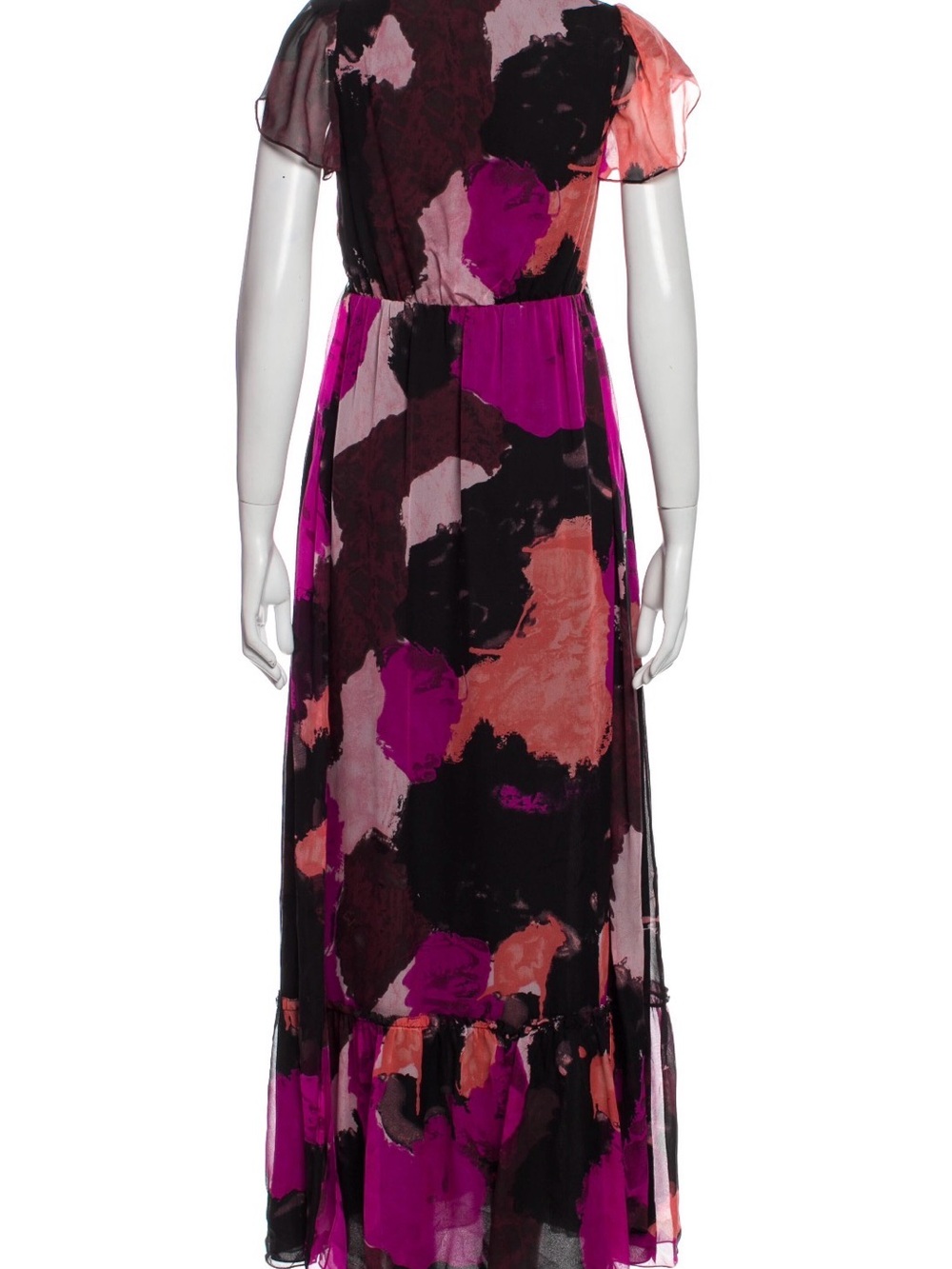 Diane von Furstenberg Silk Wrap Maxi Dress Purple Floral VNeck Flutter Sleeve XS - Picture 4 of 4